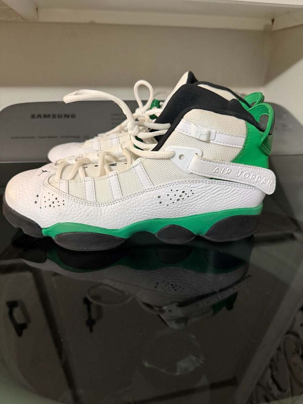 Jordan 6 Rings Size 7Y Lucky Green White Basketball Shoes